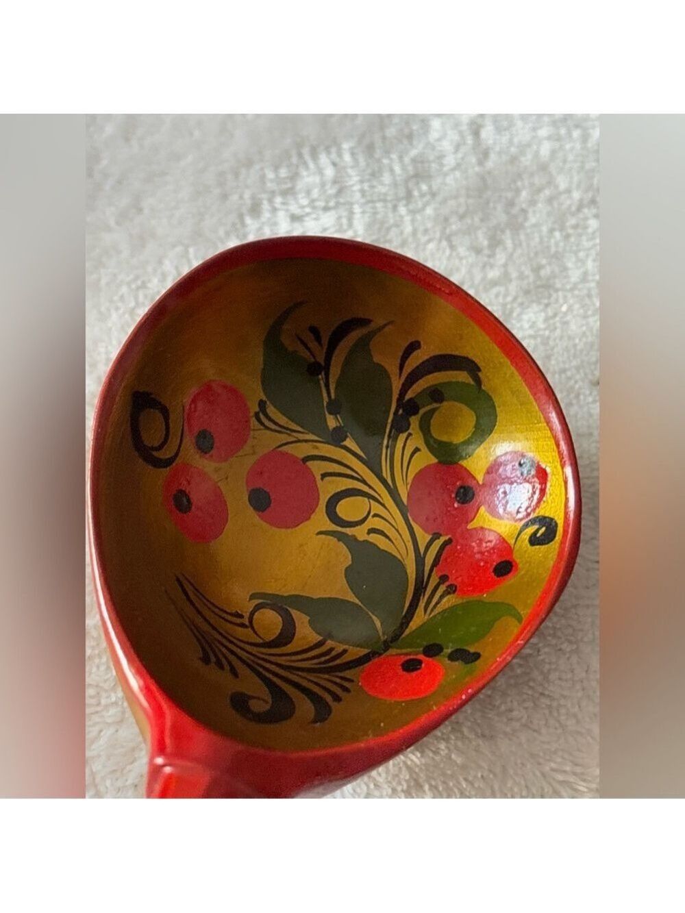 Vintage Khokhloma Russian Lacquer Wood Spoon • Hand-Painted Gold Folk Art • 7.5” - Picture 9 of 14